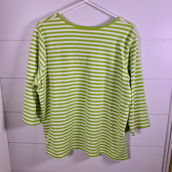 Quacker Factory XL Top Green White Striped 3/4‎ Sleeve Sequin Anchor Nautical - Picture 2 of 6